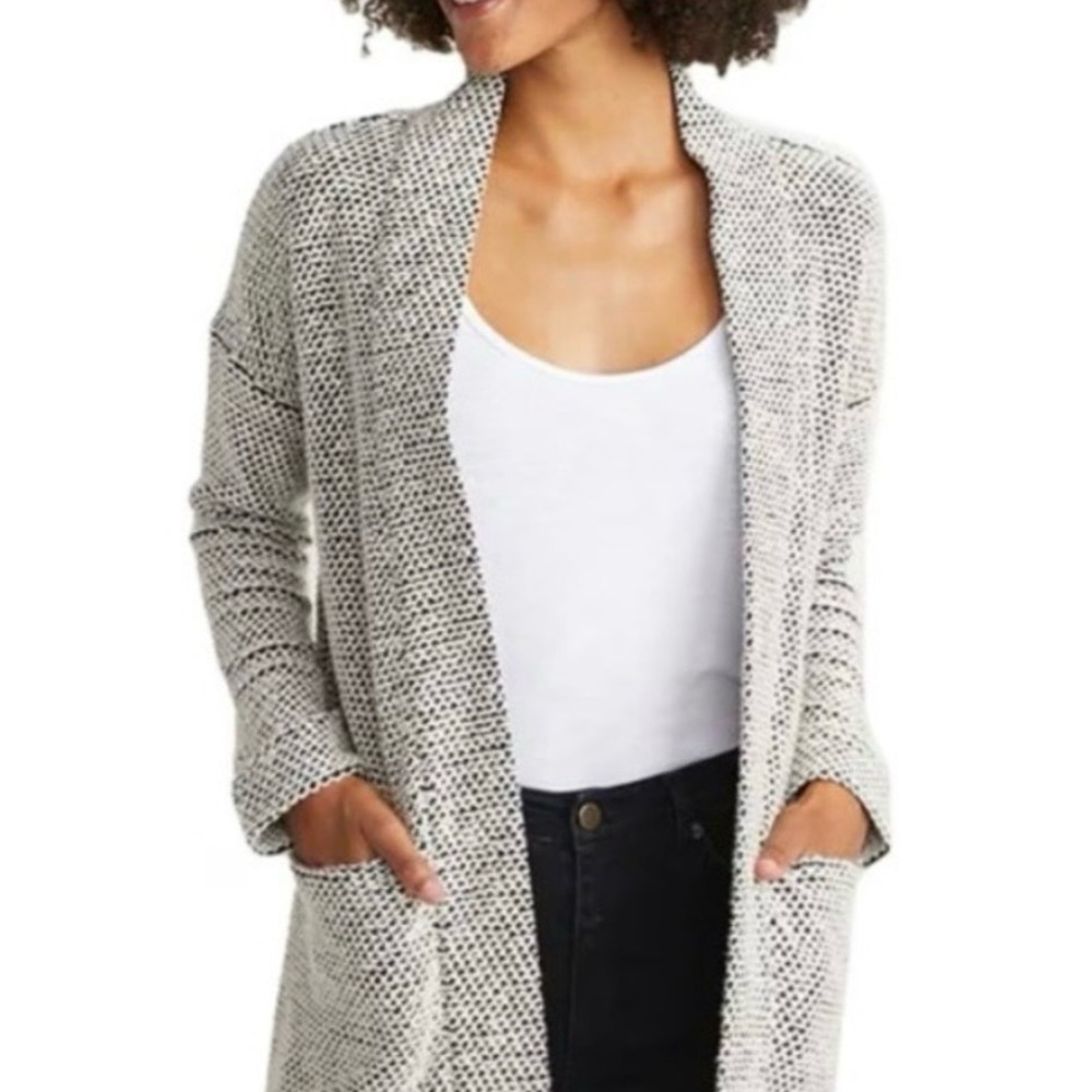 Marine Layer Open-Front Cream and Black Speckled Knit Cardigan